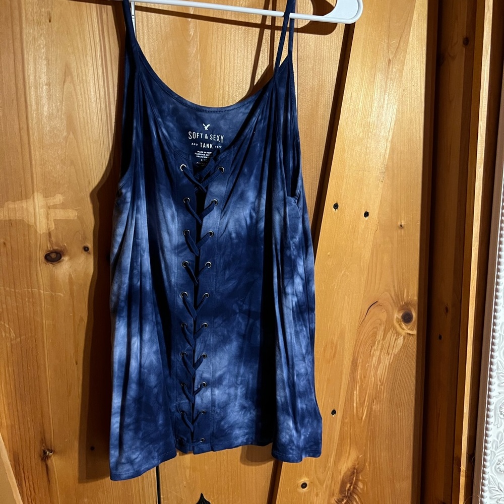 Blue tie die American eagle tank top